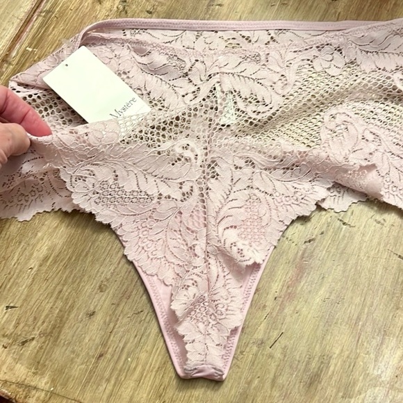 NWT,Le Mystere Allure High Waist Thong Lace Designer Panties,Blush,Size 6/Small - Picture 8 of 8